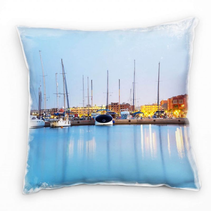 Strand und Meer, Boot, orange, blau, Ägypten Deko Kissen 40x40cm für Couch Sofa Lounge Zierkissen