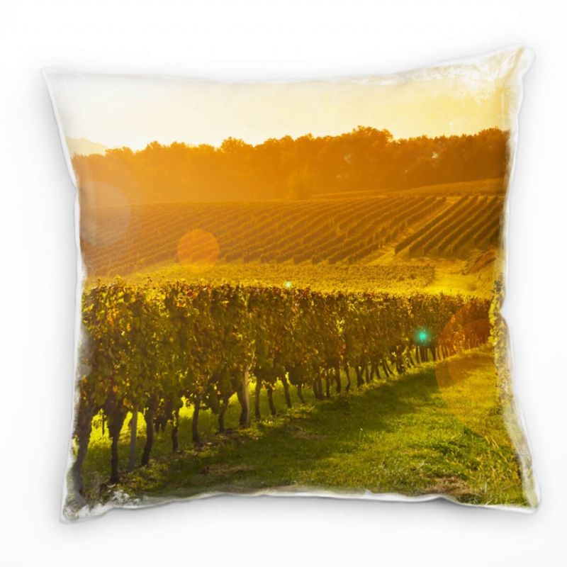 Sommer, Weinstöcke, Sonnenaufgang, grün, orange Deko Kissen 40x40cm für Couch Sofa Lounge Zierkissen