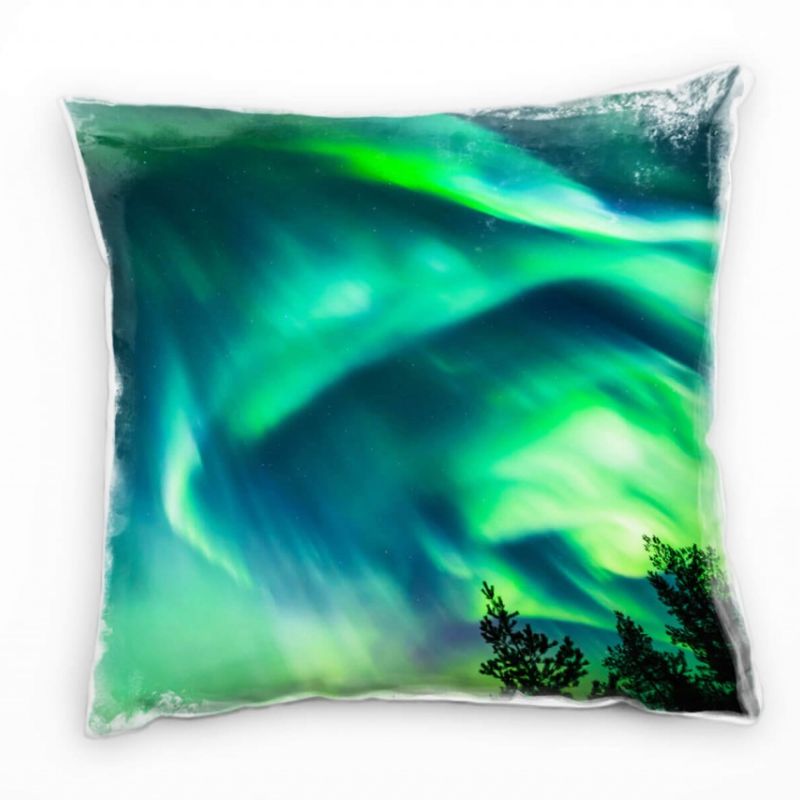 Natur, Polarlichter, Nacht, grün, türkis Deko Kissen 40x40cm für Couch Sofa Lounge Zierkissen