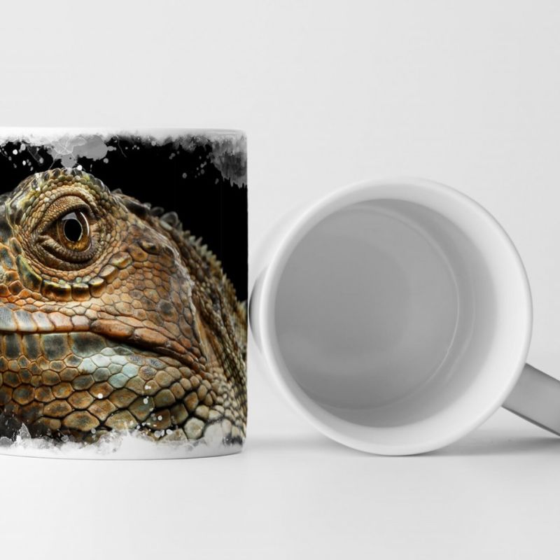 Tasse Geschenk Tierfotografie – grüner Leguan Nahaufnahme