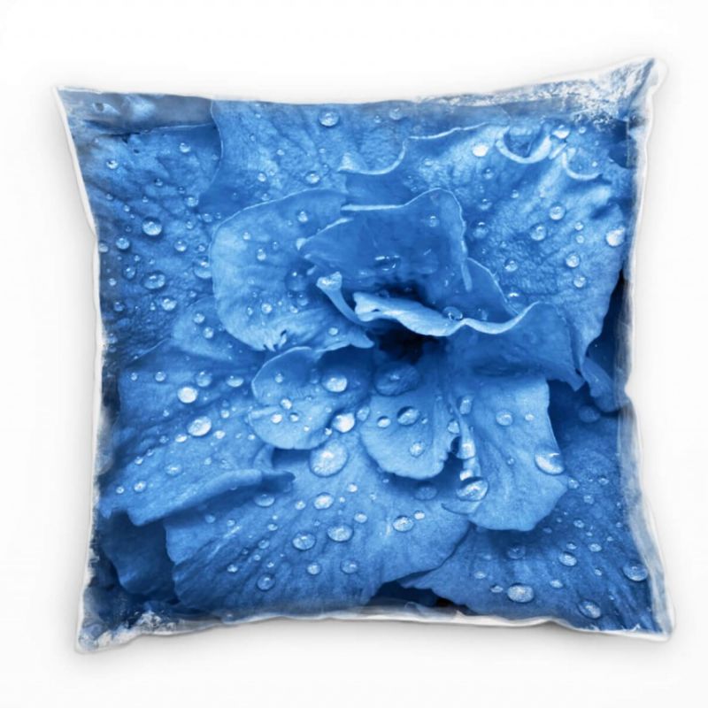 Macro, Blumen, blau, Blütenblätter mit Wassertropfen Deko Kissen 40x40cm für Couch Sofa Lounge Zierk