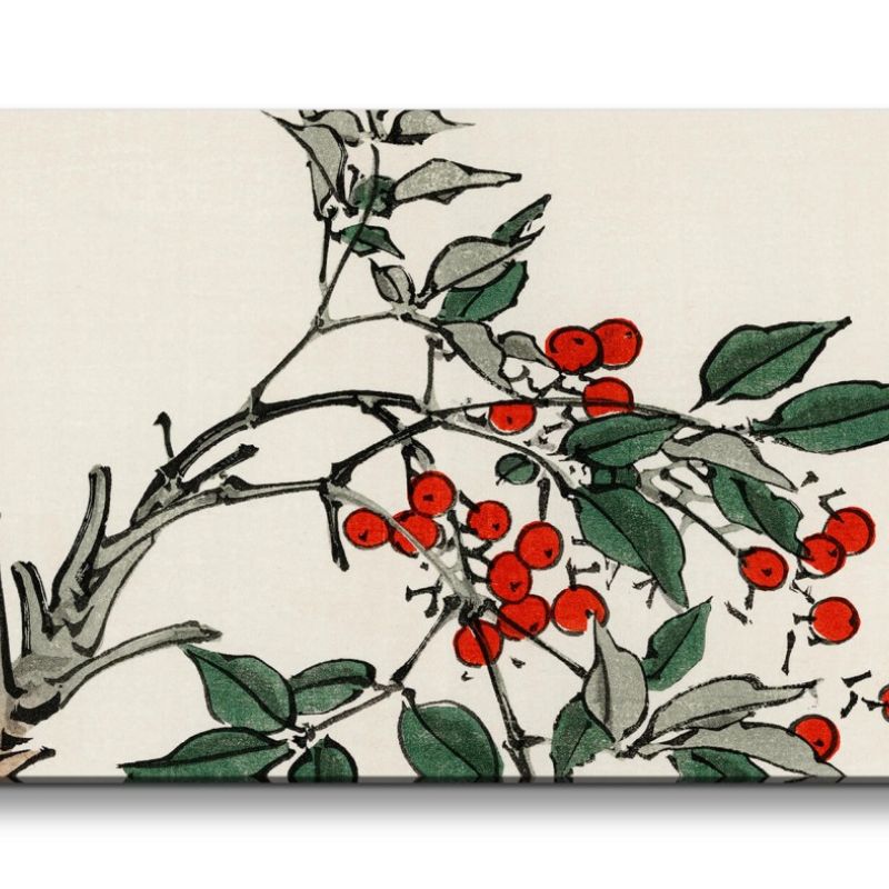 Remaster 120x60cm Traditionelle japanische Kunst Zeitlos Feng Shui Harmonie rote Beeren Pflanze