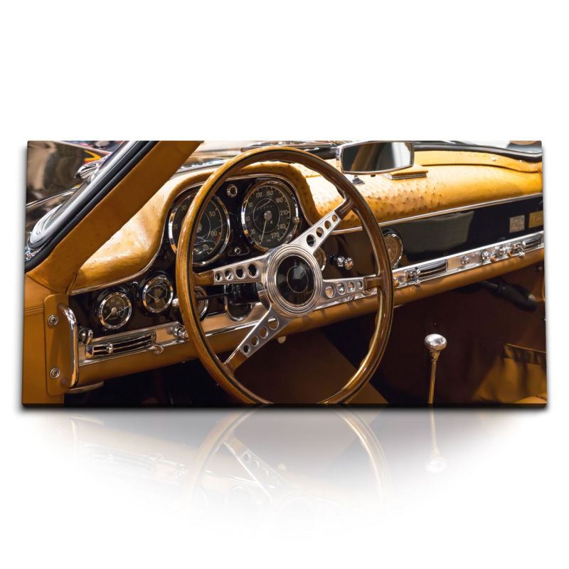 Kunstdruck Bilder 120x60cm Oldtimer Auto Holzlenker klassisches Amateurbrett