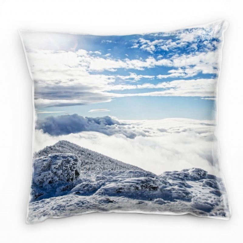 Winter, Berge, Wald, Schnee, Wolken, blau, grau Deko Kissen 40x40cm für Couch Sofa Lounge Zierkissen