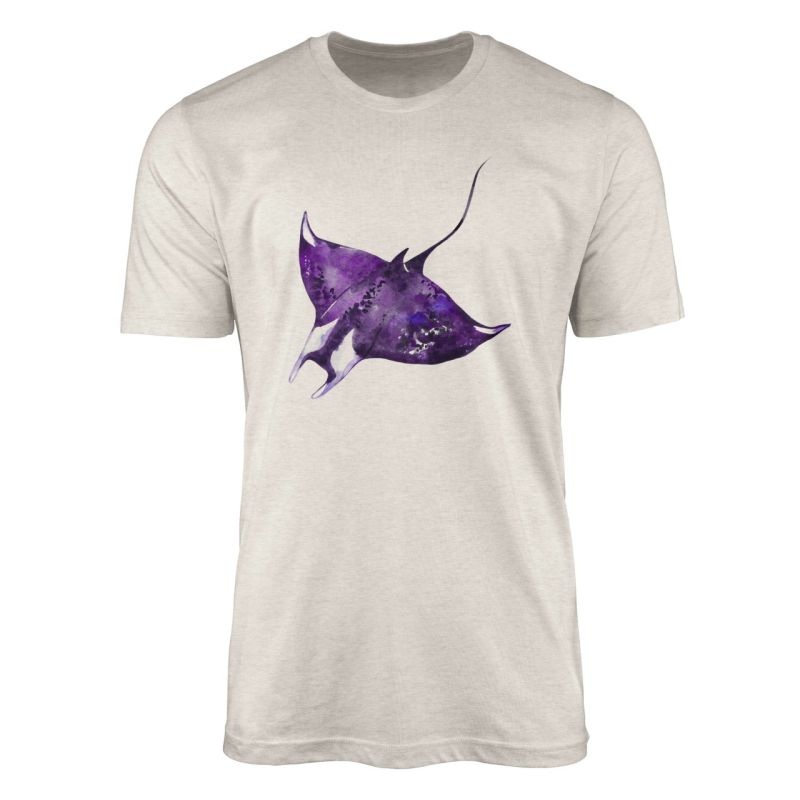 Herren Shirt 100% gekämmte Bio-Baumwolle T-Shirt  Mantarochen Wasserfarben Motiv Nachhaltig Ökomode