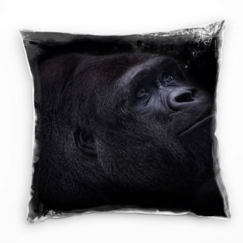 Tiere, Gorilla, Portrait, schwarz Deko Kissen 40x40cm für Couch Sofa Lounge Zierkissen