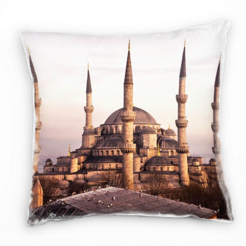 Urban und City, sepia, blaue Moschee, Istanbul Deko Kissen 40x40cm für Couch Sofa Lounge Zierkissen