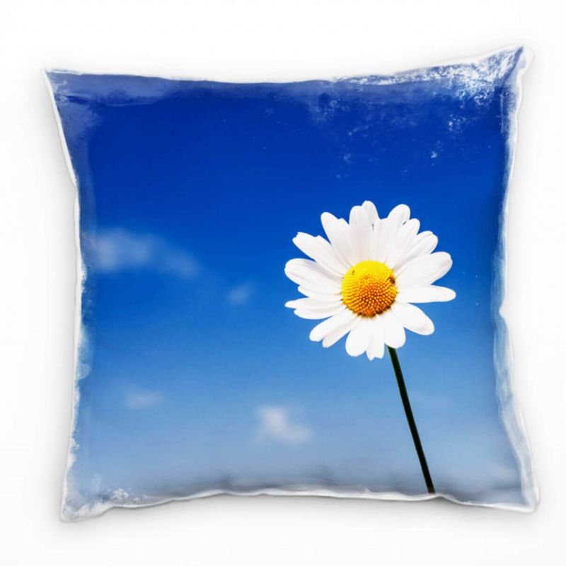 Macro, Gänseblümchen, blau, weiß, gelb Deko Kissen 40x40cm für Couch Sofa Lounge Zierkissen