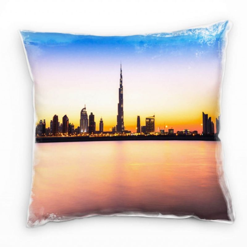 City, Dubai, Hochhäuser, Sonnenuntergang, blau Deko Kissen 40x40cm für Couch Sofa Lounge Zierkissen