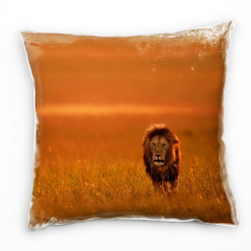 Tiere, Löwe, Savanne, Sonnenuntergang, orange Deko Kissen 40x40cm für Couch Sofa Lounge Zierkissen