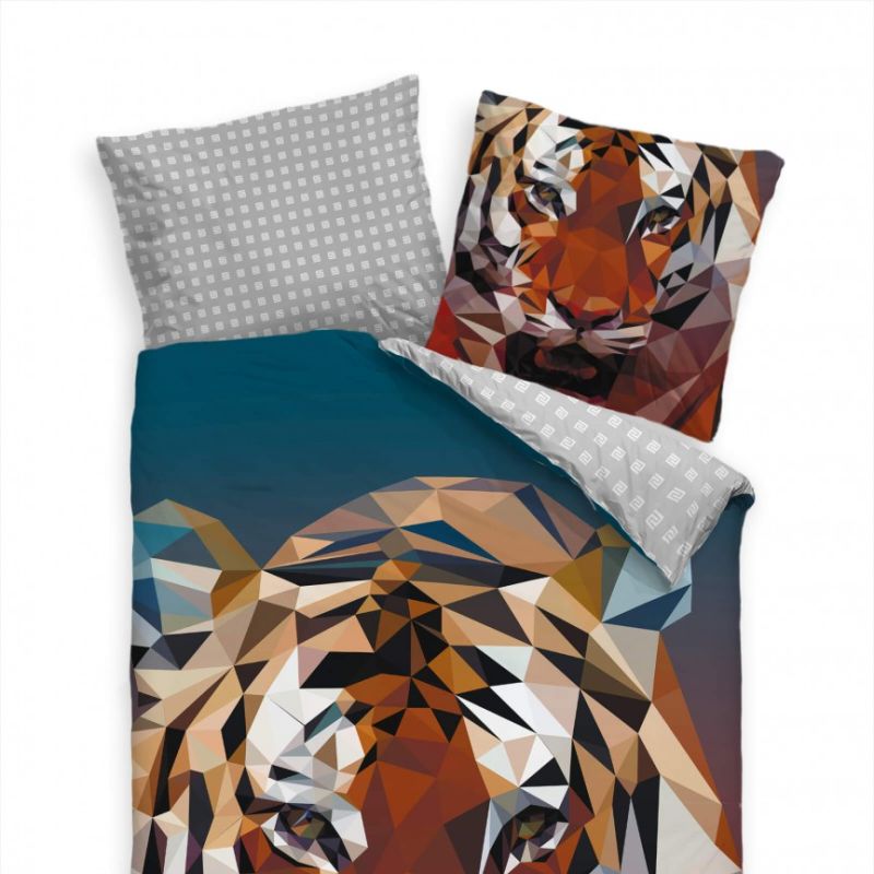 3D Tiger Polygon Abstrakt Bettwäsche Set 135×200 cm + 80x80cm  Atmungsaktiv