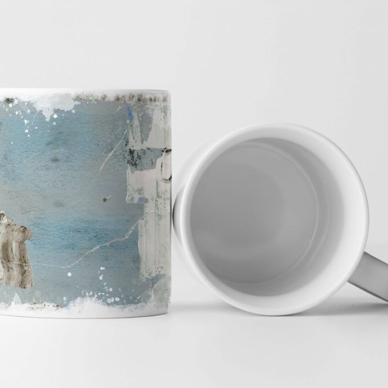 Tasse Geschenk hellblau-hellgraue Grundierung; weiß-hellbraun Abstraktionen