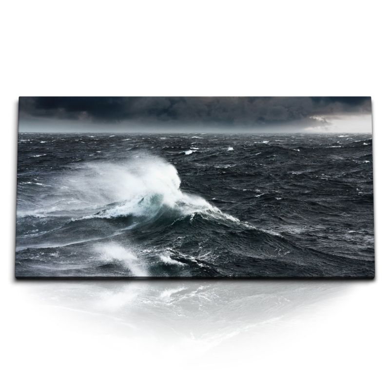 Kunstdruck Bilder 120x60cm Raue See Ozean Meer Wellen Dunkel Sturm