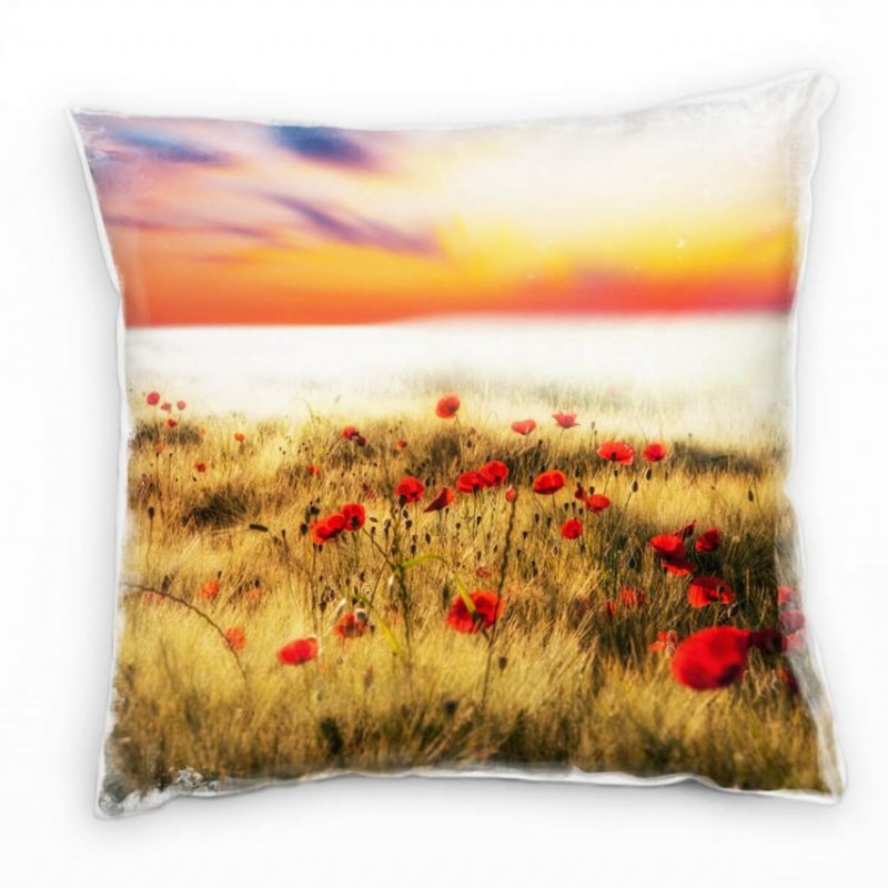 Blumen, braun, rot, blau, Klatschmohn, prächtiger Himmel Deko Kissen 40x40cm für Couch Sofa Lounge Z