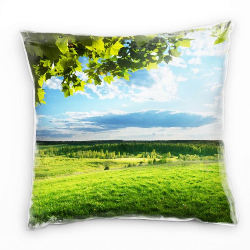 Natur, grün, blau, Blätter, Wiese, Wolken Deko Kissen 40x40cm für Couch Sofa Lounge Zierkissen