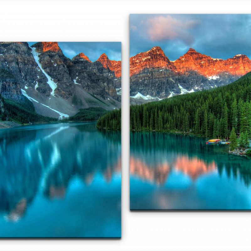 Sonnenaufgang über dem Moraine Lake Wandbild in verschiedenen Größen