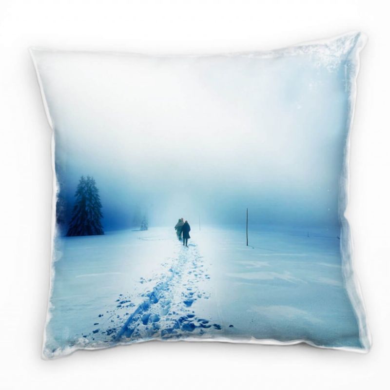 Winter, Wanderung, Schnee, Nebel, blau Deko Kissen 40x40cm für Couch Sofa Lounge Zierkissen