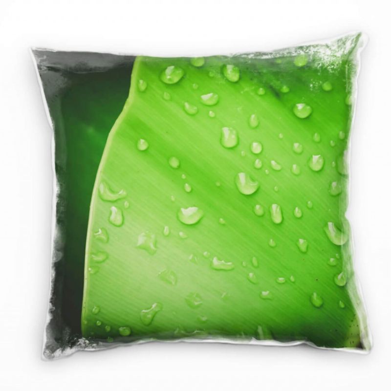 Macro, Natur, Blatt, Wassertropfen, grün Deko Kissen 40x40cm für Couch Sofa Lounge Zierkissen