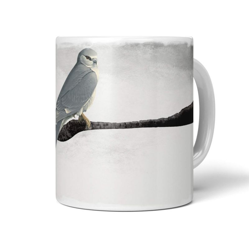 Dekorative Tasse mit schönem Vogel Motiv grau Berge Horizont schönem Design