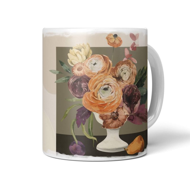 Dekorative Tasse mit schönem Motiv Vintage Blumenstrauß Vase Pastelltöne Bouquet