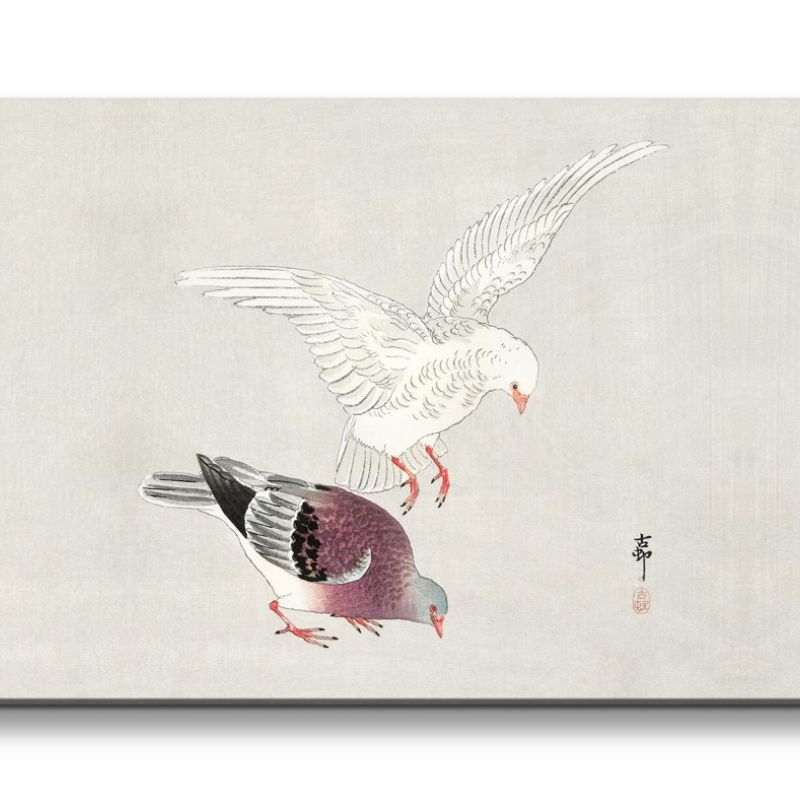 Remaster 120x60cm Ohara Koson traditionell japanische Kunst zwei Tauben Minimal Harmonisch