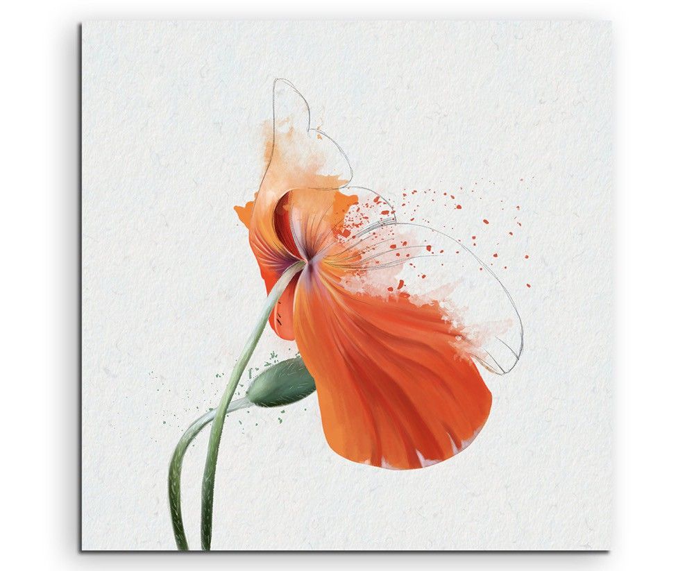 Orange Mohnblumen im Splash Art Stil auf Leinwand