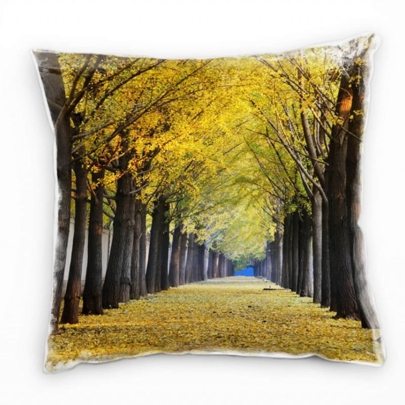 Herbst, grün, braun, Allee, Ginkgobäume Deko Kissen 40x40cm für Couch Sofa Lounge Zierkissen