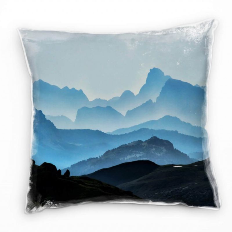 Landschaft, schwarz, blau, Berge, Nebel Deko Kissen 40x40cm für Couch Sofa Lounge Zierkissen