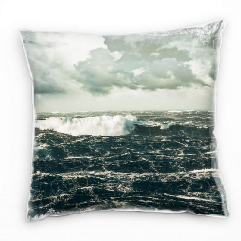 Strand und Meer, dunkel, schwarz, grau, Sturm, Wolken Deko Kissen 40x40cm für Couch Sofa Lounge Zier