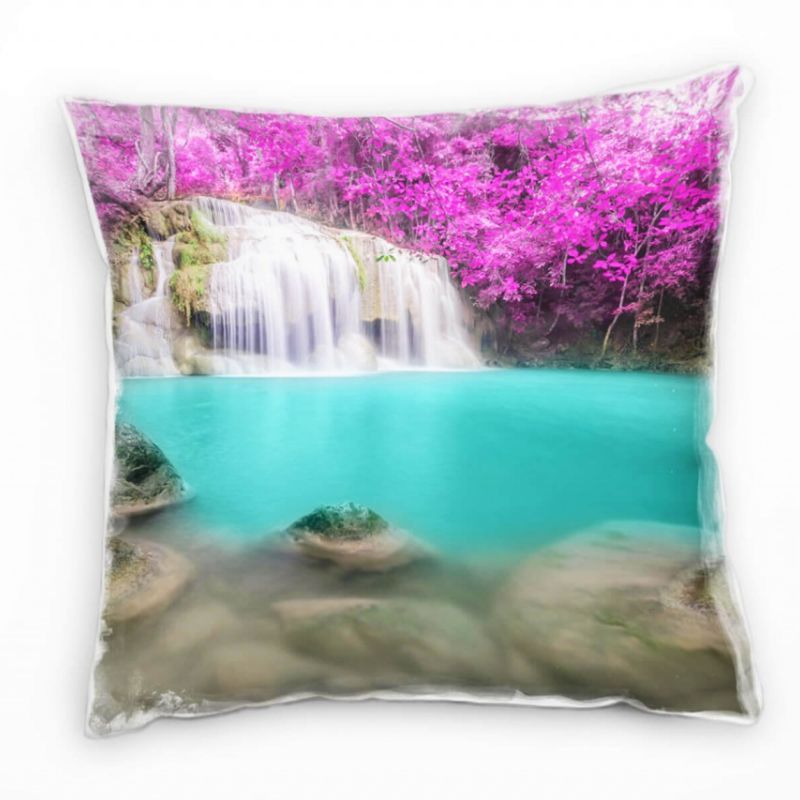 Natur, pink, türkis, braun, Wasserfall Deko Kissen 40x40cm für Couch Sofa Lounge Zierkissen