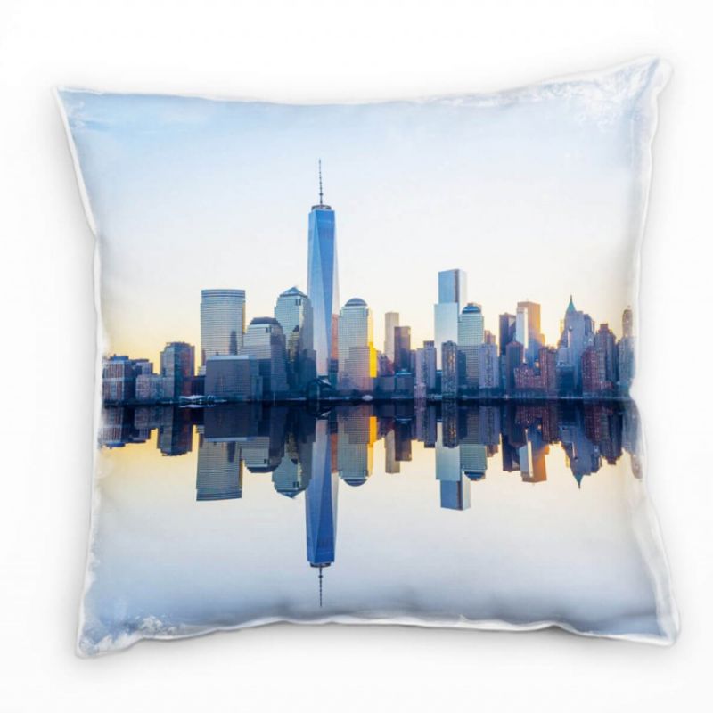 City, Manhattan, Spiegelung, New York, blau, grau Deko Kissen 40x40cm für Couch Sofa Lounge Zierkiss