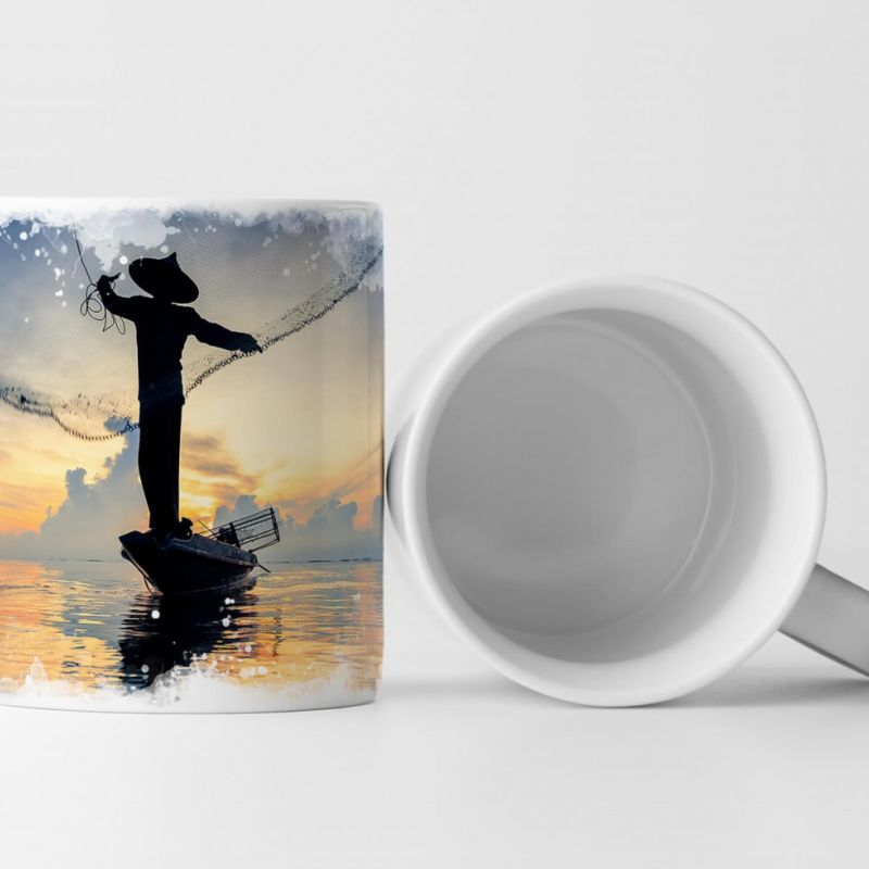 Tasse Geschenk Fischer mit fliegendem Netz