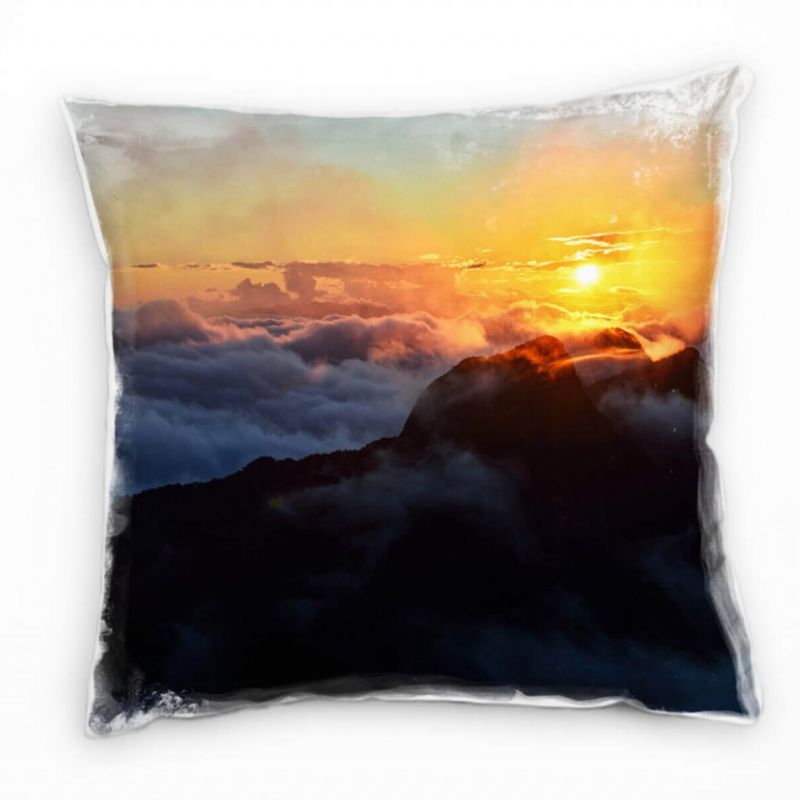 Landschaft, Sonnenuntergang, Berge, Wolken, orange Deko Kissen 40x40cm für Couch Sofa Lounge Zierkis