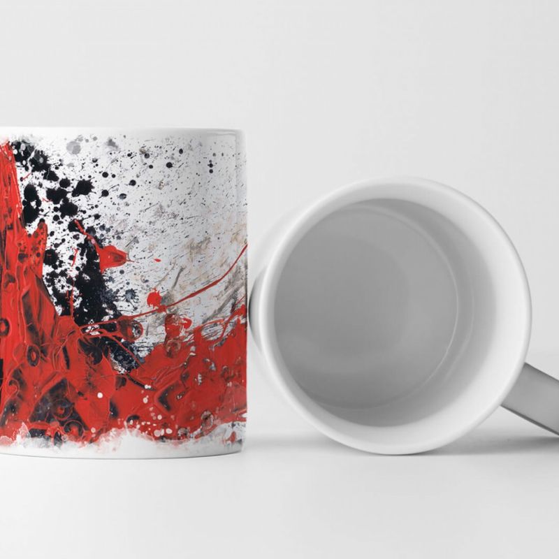 Tasse Geschenk weiße Grundierung + schwarz, rote Farbspritzer