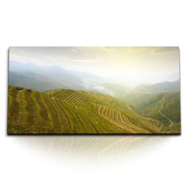 Kunstdruck Bilder 120x60cm Berge Hügellandschaft Reisfelder China Asien