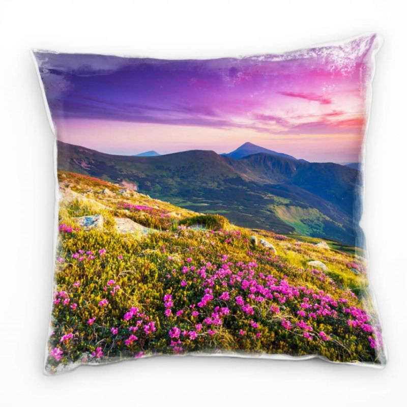 Landschaft, bunt, Blumen, Sonnenaufgang, Berge Deko Kissen 40x40cm für Couch Sofa Lounge Zierkissen