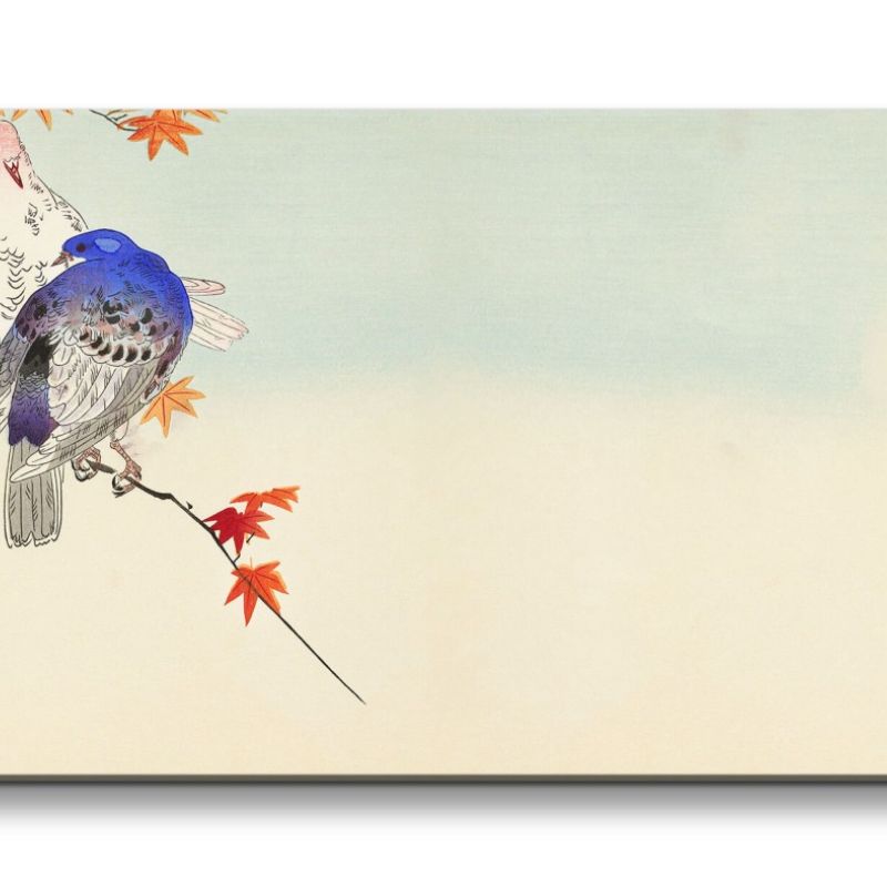 Remaster 120x60cm Ohara Koson traditionell japanische Kunst zwei Tauben auf Ast Herbstblätter