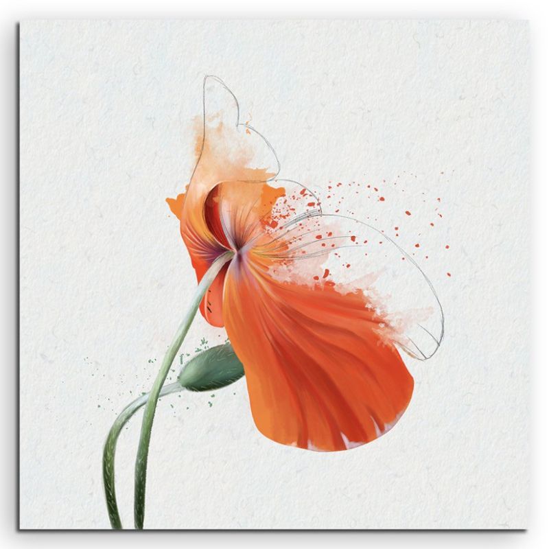 Orange Mohnblumen im Splash Art Stil auf Leinwand