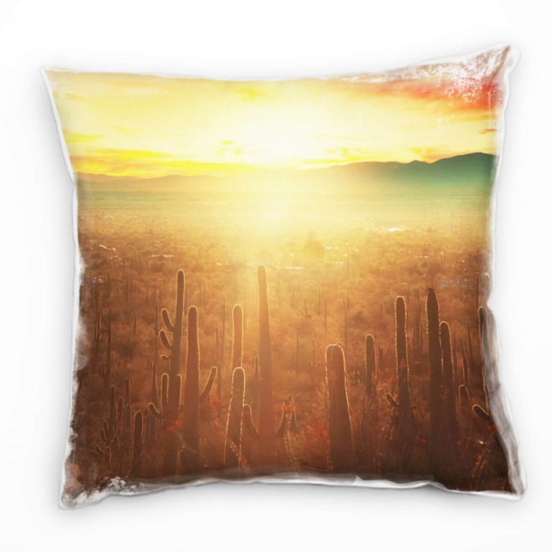 Natur, orange, Sonnenuntergang, Kakteen Deko Kissen 40x40cm für Couch Sofa Lounge Zierkissen