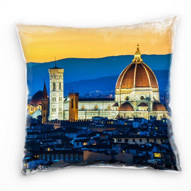 City, orange, blau, Florenz, Italien, Nacht Deko Kissen 40x40cm für Couch Sofa Lounge Zierkissen