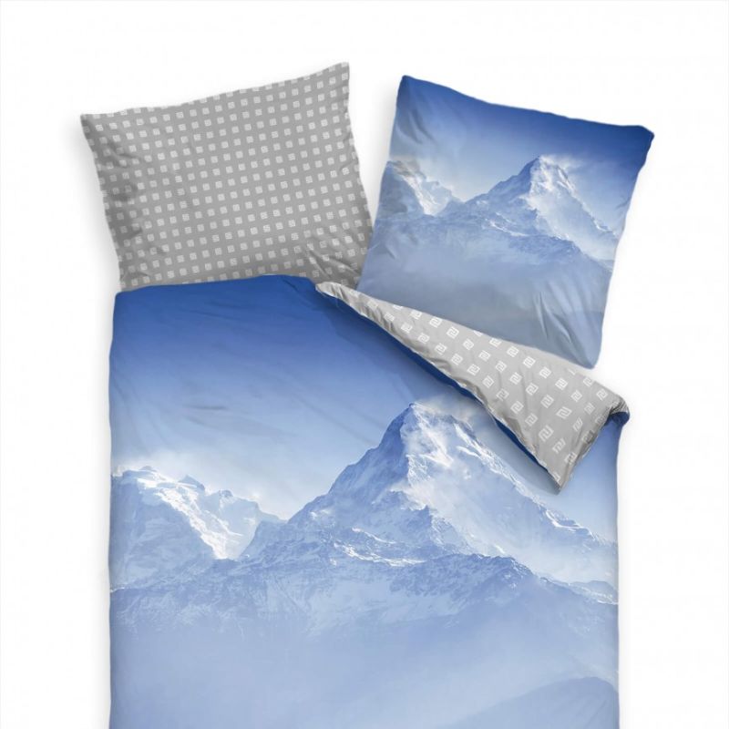 Berg Panorama Schnee Blau Bettwäsche Set 135×200 cm + 80x80cm  Atmungsaktiv