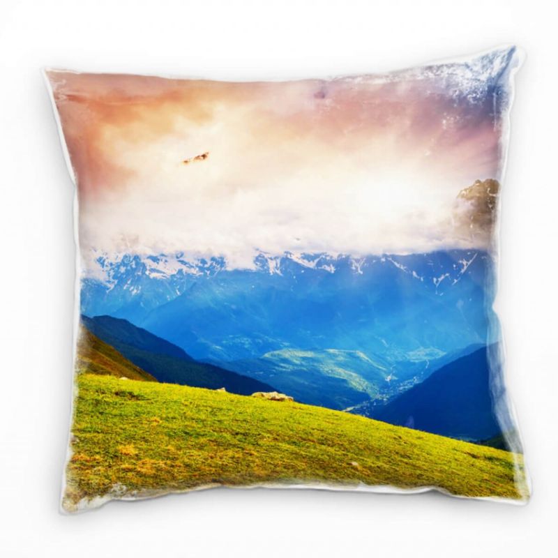 Natur, Berge, Sonnenstrahlen, Wolken Deko Kissen 40x40cm für Couch Sofa Lounge Zierkissen