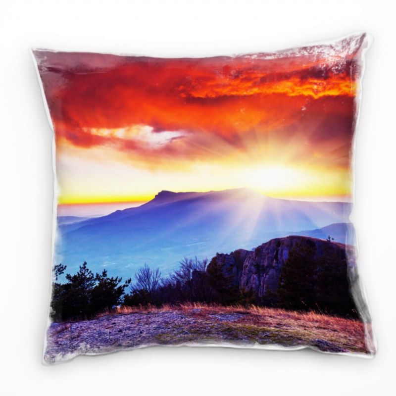 Landschaft, orange, gelb, blau, Sonnenuntergang Deko Kissen 40x40cm für Couch Sofa Lounge Zierkissen