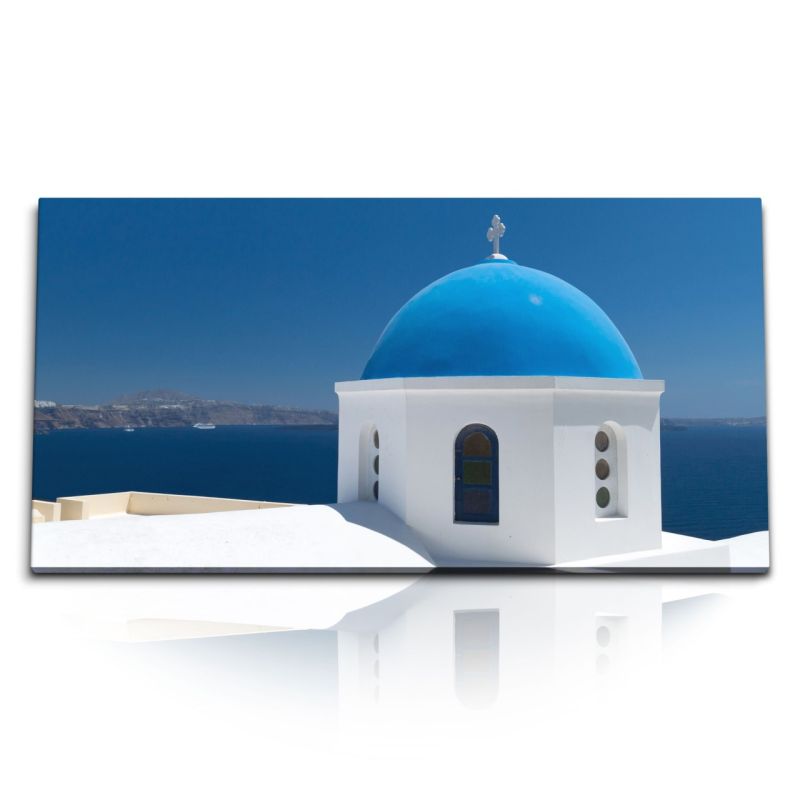 Kunstdruck Bilder 120x60cm Griechische Insel Kloster Santorini Mittelmeer Blau