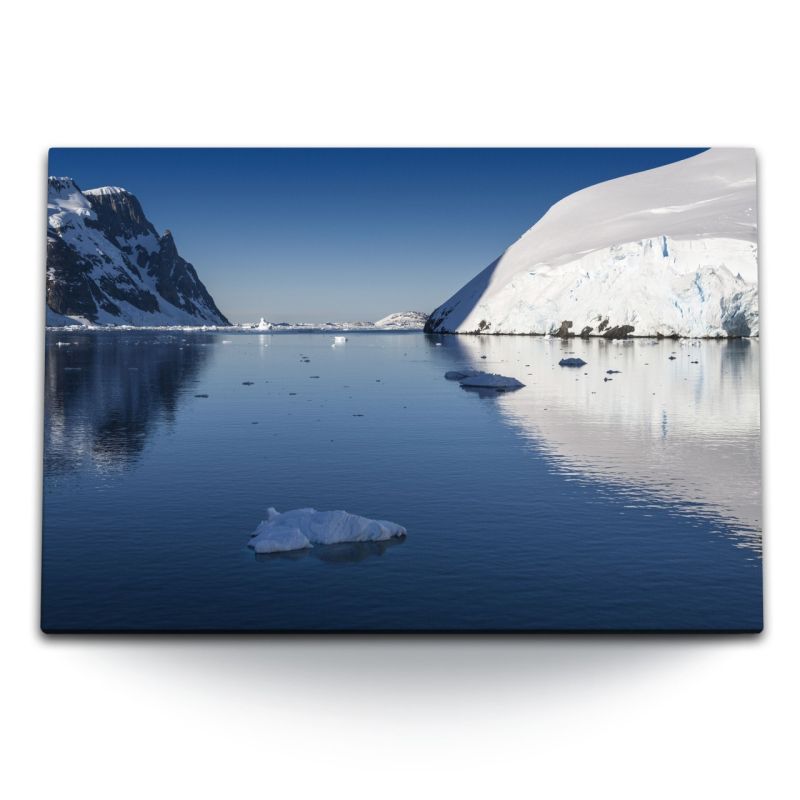 120x80cm Wandbild auf Leinwand Norwegen Meer Eisberge Natur Berge