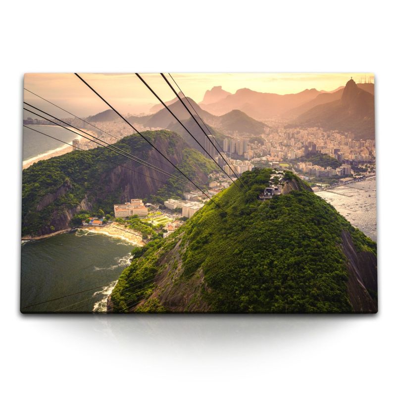 120x80cm Wandbild auf Leinwand Bucht von Rio de Janeiro Brasilien Berge Seilbahn