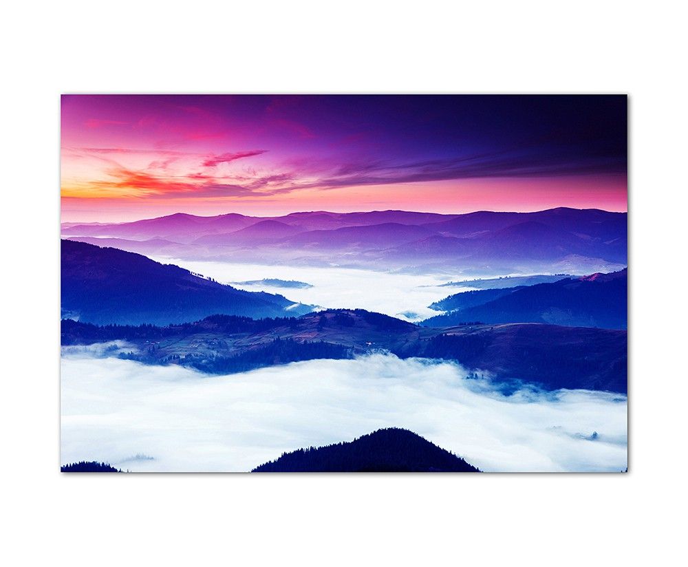 120x80cm Berge Wald Nebel Morgenrot Landschaft