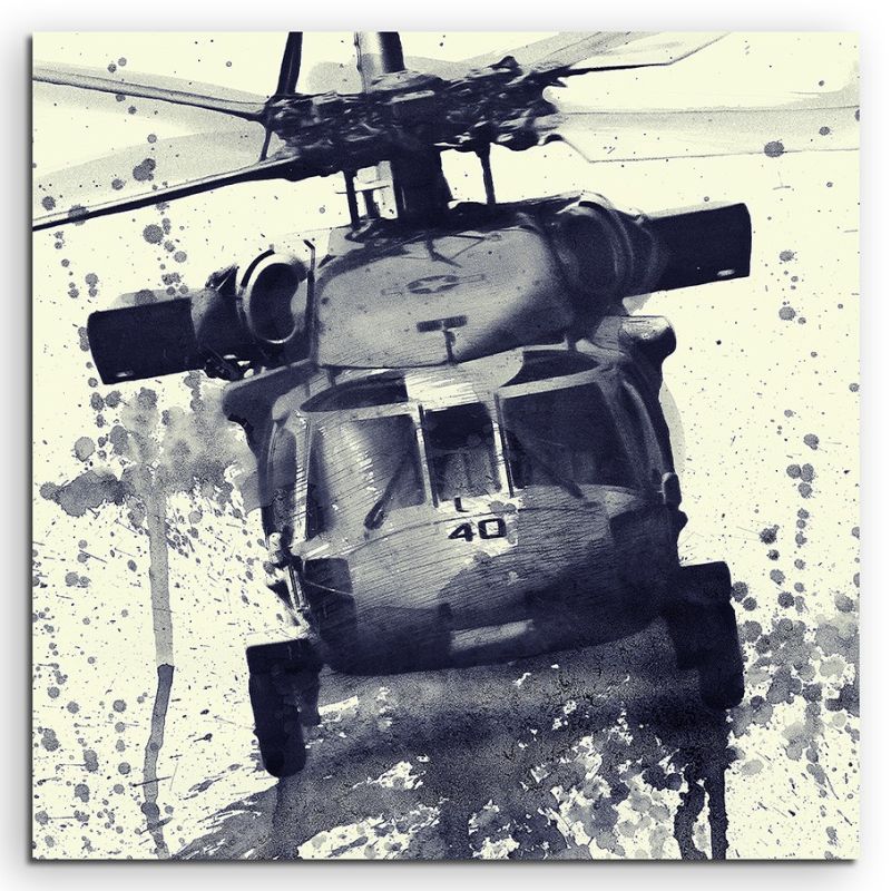 Military Helicopter 60x60cm  Aquarell Art Leinwandbild