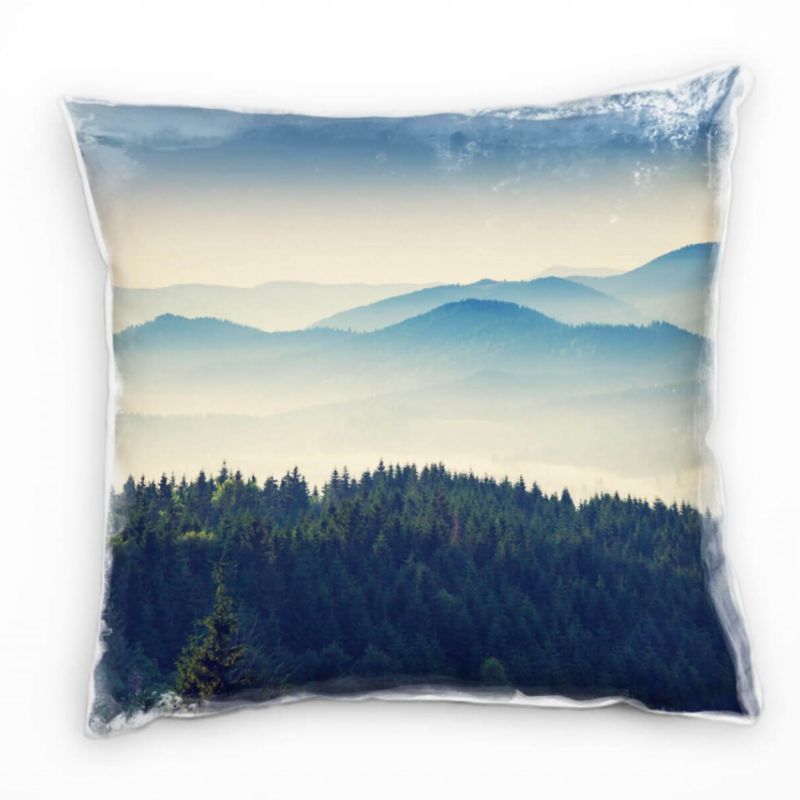 Landschaft, grün, blau, Berge im Nebel, Ukraine Deko Kissen 40x40cm für Couch Sofa Lounge Zierkissen