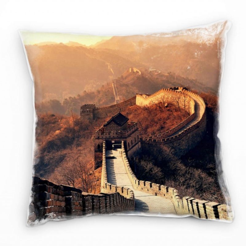 Landschaften, Chinesische Mauer, Wald, Stein, braun Deko Kissen 40x40cm für Couch Sofa Lounge Zierki